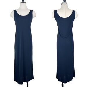 Vintage DKNY Donna Karen Long Dress 90s Womens Small Navy Blue Sleek Minimalist